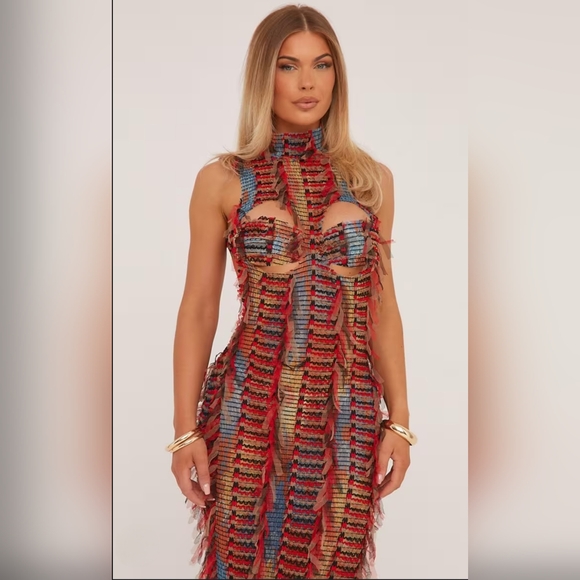 New High Neck Cut Out Bust Dress - Picture 3 of 14